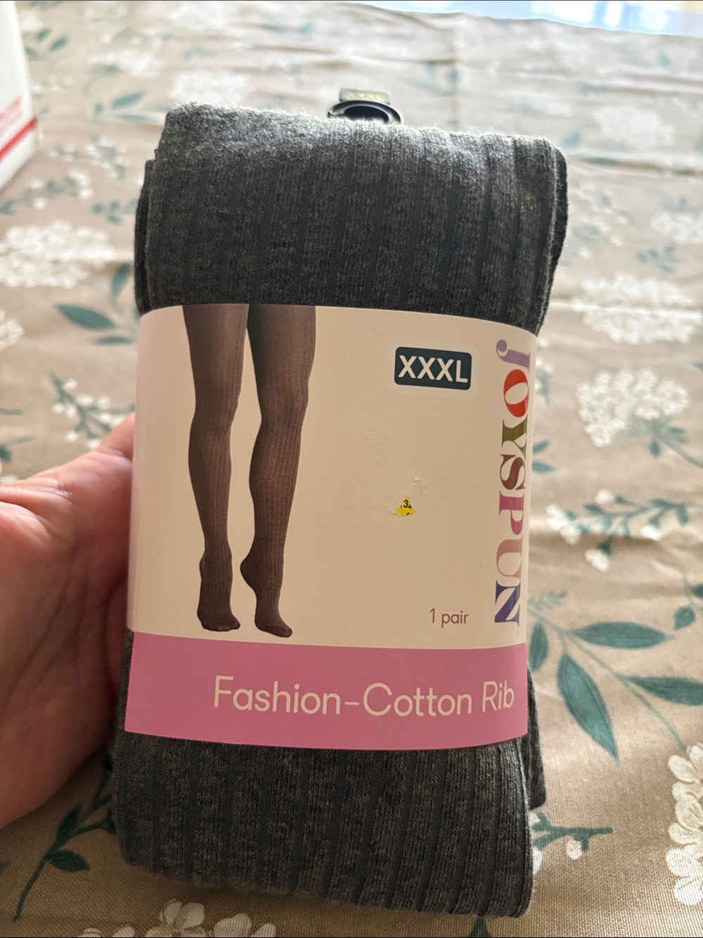 NWT XXXL 3X grey ribbed tights cotton B6